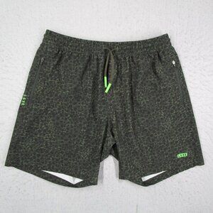 LSKD Shorts Mens Large Green Camo 7" Athletic Running Drawstring Zip Pocket Gym